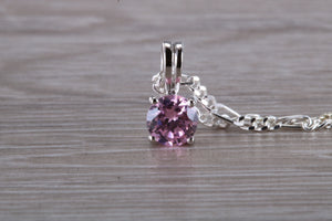 Pink Sapphire C Z set Silver Necklace