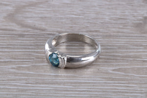 One carat Round cut Blue Topaz Ring