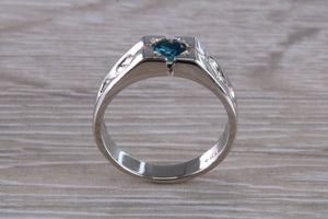 Gents London Blue Topaz set Sterling Silver Signet Ring