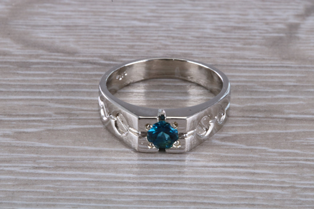 Gents London Blue Topaz set Sterling Silver Signet Ring