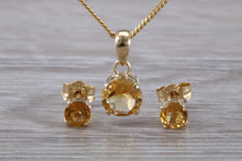 Load image into Gallery viewer, Round cut Citrine Earrings and Matching Necklace set in Yellow Gold