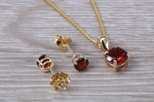 Load image into Gallery viewer, Round Garnet Earrings and Matching Necklace set in Yellow Gold