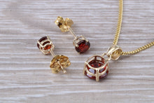 Load image into Gallery viewer, Round Garnet Earrings and Matching Necklace set in Yellow Gold