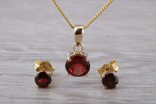 Load image into Gallery viewer, Round Garnet Earrings and Matching Necklace set in Yellow Gold