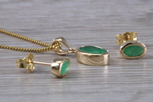 Load image into Gallery viewer, Oval cut Emerald Earrings with Matching Necklace