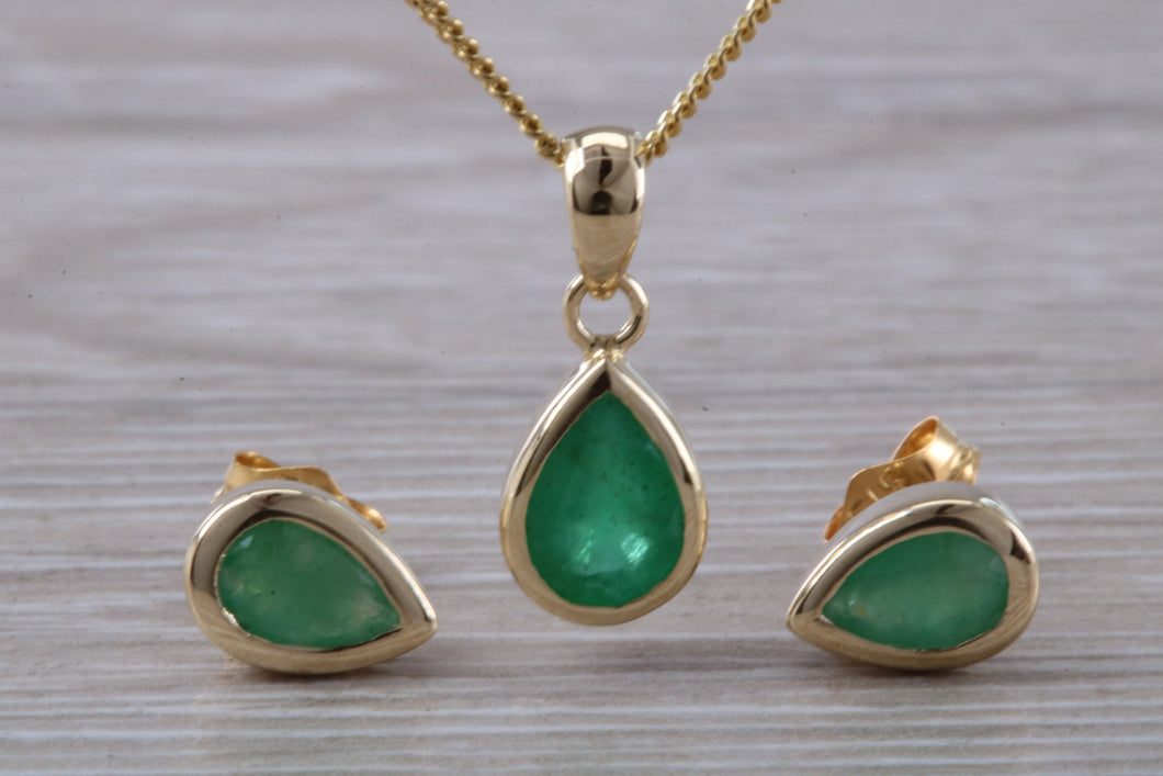 Pear Drop cut Emerald Earrings with Matching Necklace