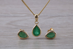 Pear Drop cut Emerald Earrings with Matching Necklace