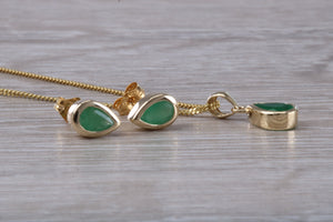 Pear Drop cut Emerald Earrings with Matching Necklace