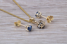 Load image into Gallery viewer, Round cut Blue Sapphire Earrings with Matching Necklace