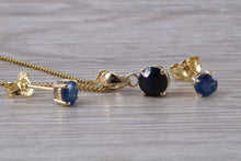 Load image into Gallery viewer, Round cut Blue Sapphire Earrings with Matching Necklace