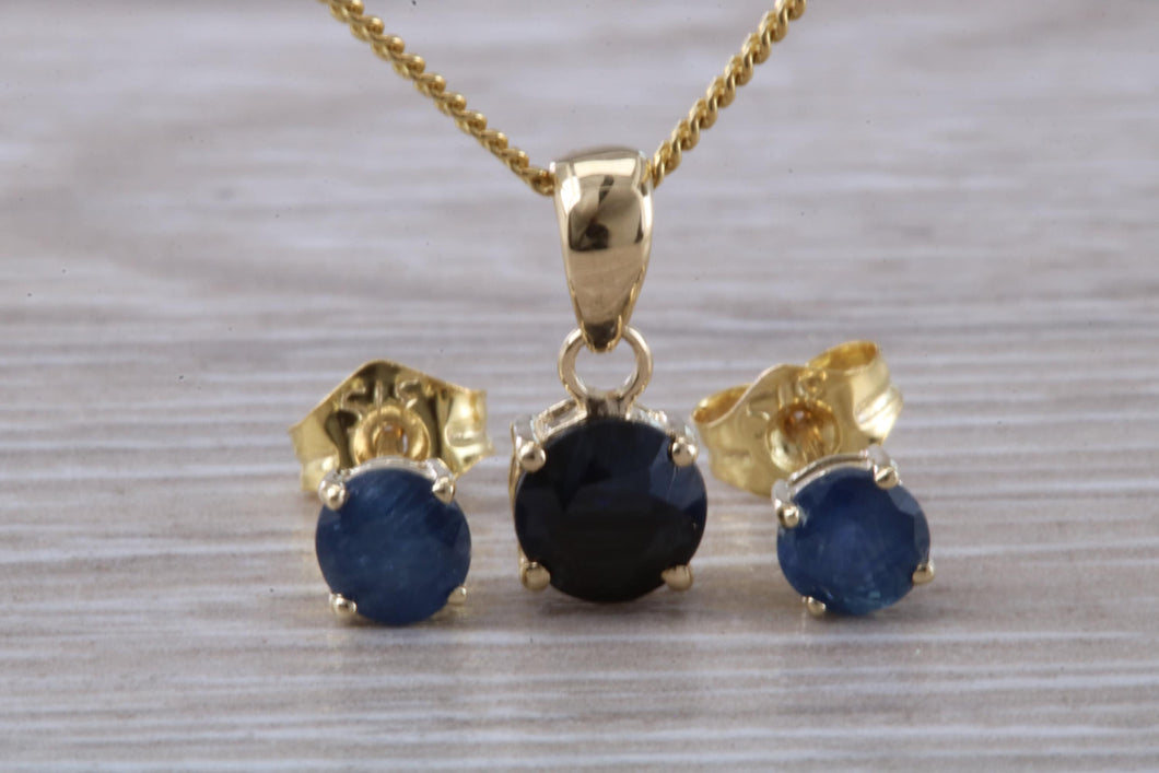 Round cut Blue Sapphire Earrings with Matching Necklace