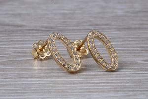 9ct Gold Oval C Z Stud Earrings