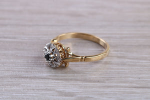 Blue Sapphire and Diamond Cluster Ring