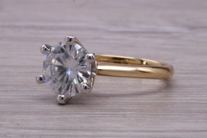 One and Half carat Moissanite Diamond set in this Beautiful 18ct Yellow Gold and Platinum Solitaire