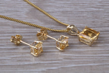 Load image into Gallery viewer, Square cut Citrine Earrings and Matching Necklace set in Yellow Gold