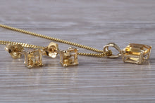 Load image into Gallery viewer, Square cut Citrine Earrings and Matching Necklace set in Yellow Gold