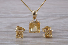 Load image into Gallery viewer, Square cut Citrine Earrings and Matching Necklace set in Yellow Gold