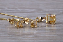 Load image into Gallery viewer, Square cut Citrine Earrings and Matching Necklace set in Yellow Gold