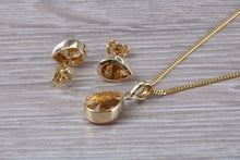 Load image into Gallery viewer, Tear Drop cut Citrine Earrings and Matching Necklace set in Yellow Gold