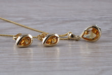 Load image into Gallery viewer, Tear Drop cut Citrine Earrings and Matching Necklace set in Yellow Gold