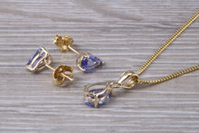 Load image into Gallery viewer, Pear Drop cut Tanzanite Earrings with Matching Necklace set in Yellow Gold