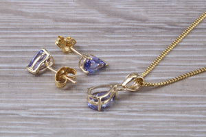 Pear Drop cut Tanzanite Earrings with Matching Necklace set in Yellow Gold