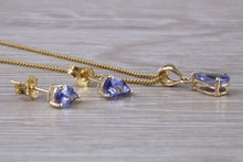 Load image into Gallery viewer, Pear Drop cut Tanzanite Earrings with Matching Necklace set in Yellow Gold