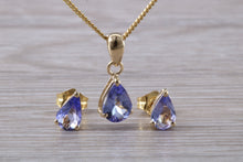 Load image into Gallery viewer, Pear Drop cut Tanzanite Earrings with Matching Necklace set in Yellow Gold