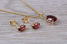 Load image into Gallery viewer, Oval cut Garnet Earrings and Matching Necklace set in Yellow Gold