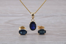 Load image into Gallery viewer, Oval cut Blue Sapphire Earrings with Matching Necklace