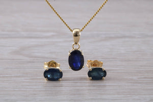 Oval cut Blue Sapphire Earrings with Matching Necklace