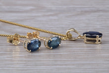 Load image into Gallery viewer, Oval cut Blue Sapphire Earrings with Matching Necklace