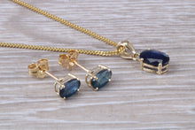 Load image into Gallery viewer, Oval cut Blue Sapphire Earrings with Matching Necklace