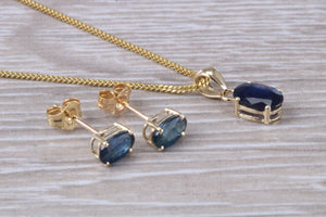 Oval cut Blue Sapphire Earrings with Matching Necklace