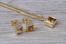 Load image into Gallery viewer, Square cut Citrine Earrings and Matching Necklace set in Yellow Gold