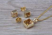 Load image into Gallery viewer, Square cut Citrine Earrings and Matching Necklace set in Yellow Gold