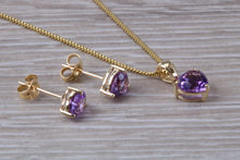 Load image into Gallery viewer, Love Heart cut Amethyst Matching Earrings and Necklace set in Yellow Gold