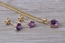 Load image into Gallery viewer, Love Heart cut Amethyst Matching Earrings and Necklace set in Yellow Gold