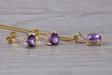 Load image into Gallery viewer, Love Heart cut Amethyst Matching Earrings and Necklace set in Yellow Gold