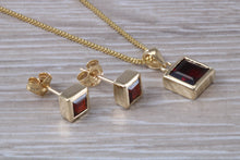 Load image into Gallery viewer, Square cut Garnet Earrings and Matching Necklace set in Yellow Gold