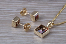 Load image into Gallery viewer, Square cut Garnet Earrings and Matching Necklace set in Yellow Gold