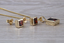 Load image into Gallery viewer, Square cut Garnet Earrings and Matching Necklace set in Yellow Gold