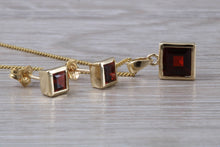 Load image into Gallery viewer, Square cut Garnet Earrings and Matching Necklace set in Yellow Gold