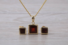 Load image into Gallery viewer, Square cut Garnet Earrings and Matching Necklace set in Yellow Gold