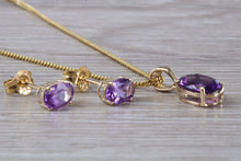 Load image into Gallery viewer, Oval cut Amethyst Earrings and Matching Necklace set in Yellow Gold