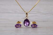 Load image into Gallery viewer, Oval cut Amethyst Earrings and Matching Necklace set in Yellow Gold