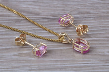 Load image into Gallery viewer, Oval Drop cut Pink Sapphire Matching Stud Earrings and Necklace set in Yellow Gold