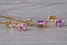 Load image into Gallery viewer, Oval Drop cut Pink Sapphire Matching Stud Earrings and Necklace set in Yellow Gold