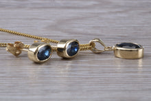 Load image into Gallery viewer, Oval cut Blue Sapphire Earrings with Matching Necklace