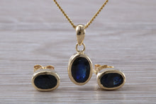 Load image into Gallery viewer, Oval cut Blue Sapphire Earrings with Matching Necklace